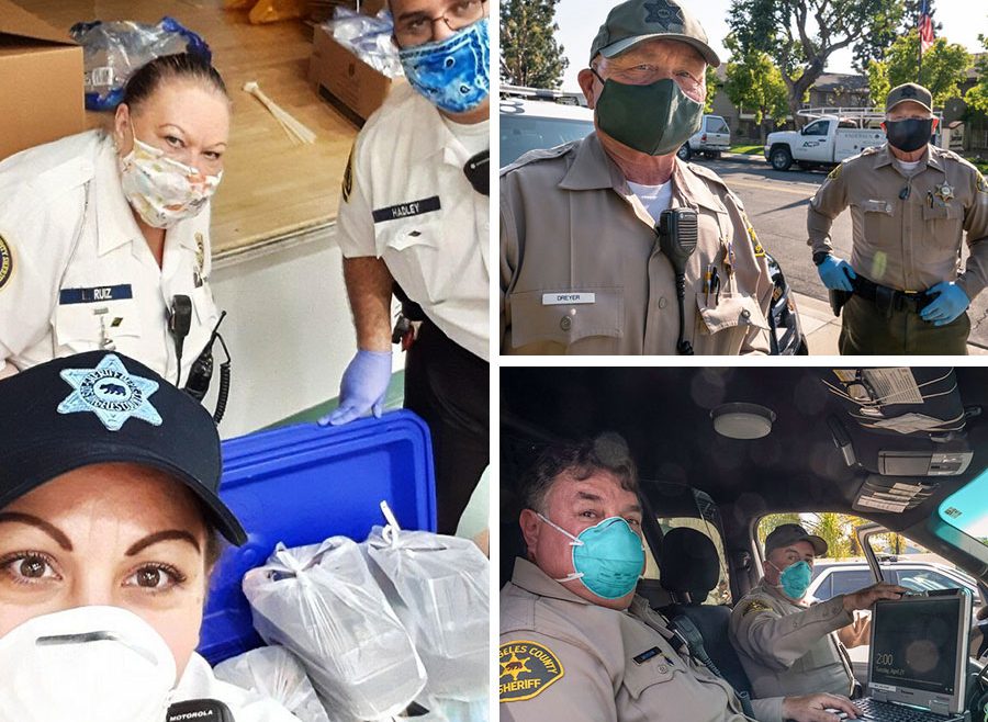 images of volunteers gathering food at a food bank, Secondary image of volunteers on patrol in the communities they serve.